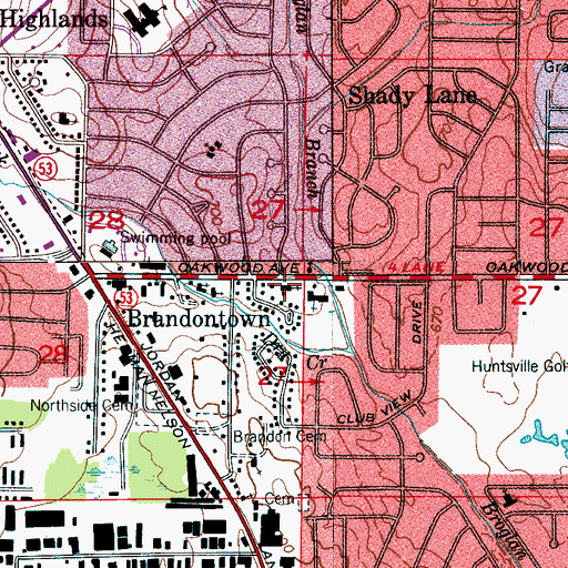 Topographic Map of Huntsville Christian Church, AL