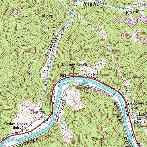 Topographic Map of Looney Creek Church, VA