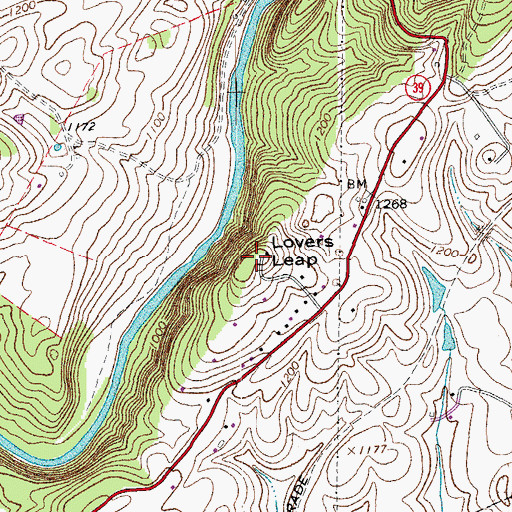 Topographic Map of Lovers Leap, VA