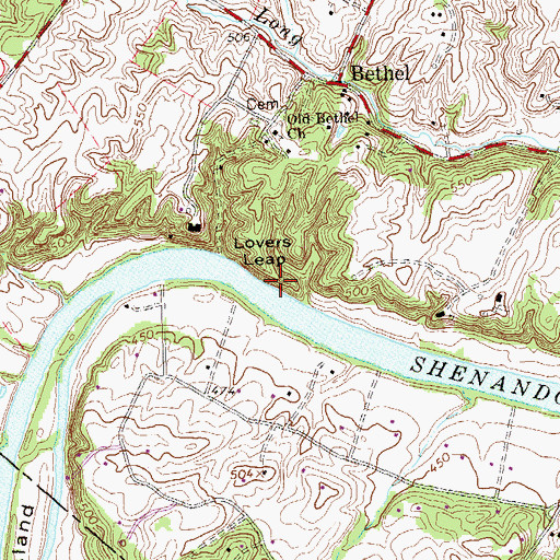 Topographic Map of Lovers Leap, VA