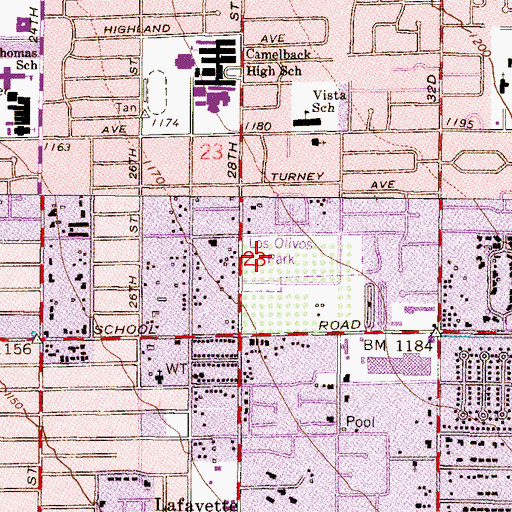Topographic Map of Los Olivos Park, AZ