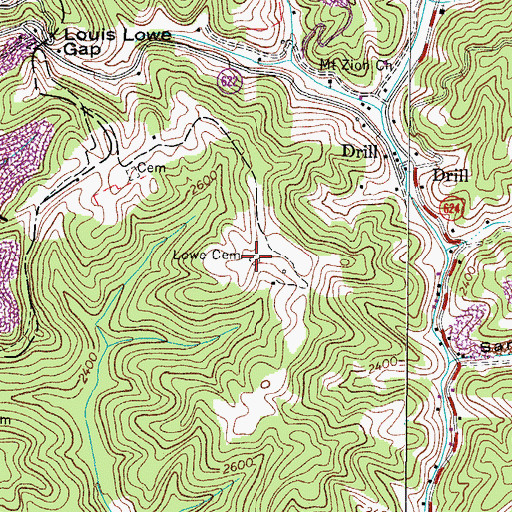 Topographic Map of Lowe Cemetery, VA