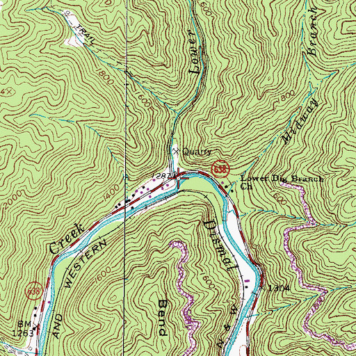 Topographic Map of Lower Big Branch, VA