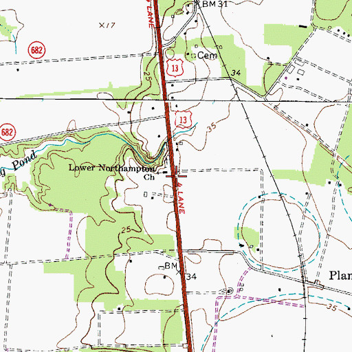 Topographic Map of Lower Northampton Church, VA