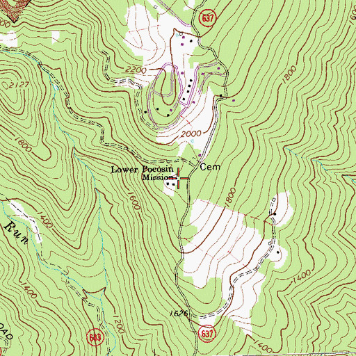 Topographic Map of Lower Pocosin Mission, VA