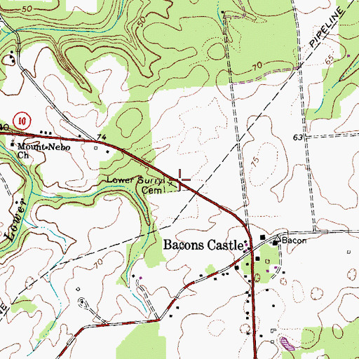Topographic Map of Lower Surry Cemetery, VA