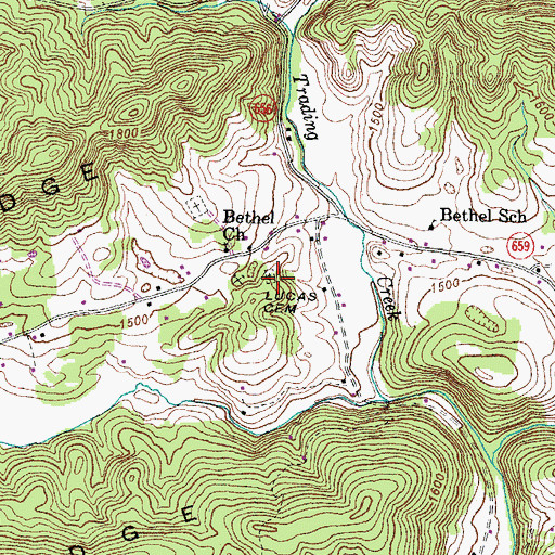 Topographic Map of Lucas Cemetery, VA