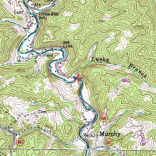 Topographic Map of Lucky Branch, VA