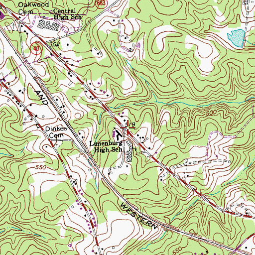 Topographic Map of Lunenburg High School, VA