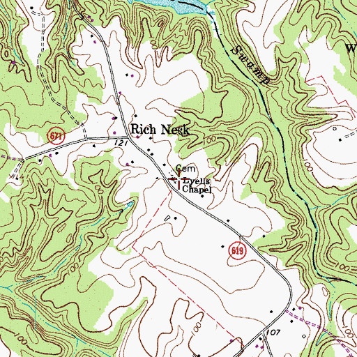 Topographic Map of Lyells Chapel, VA