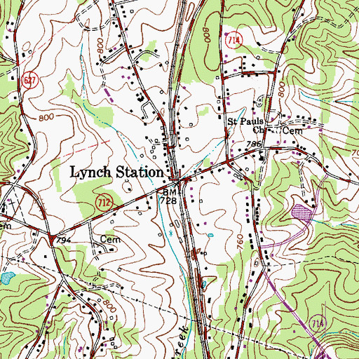 Topographic Map of Lynch Station, VA