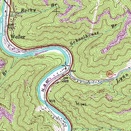Topographic Map of Lynn Camp Creek, VA