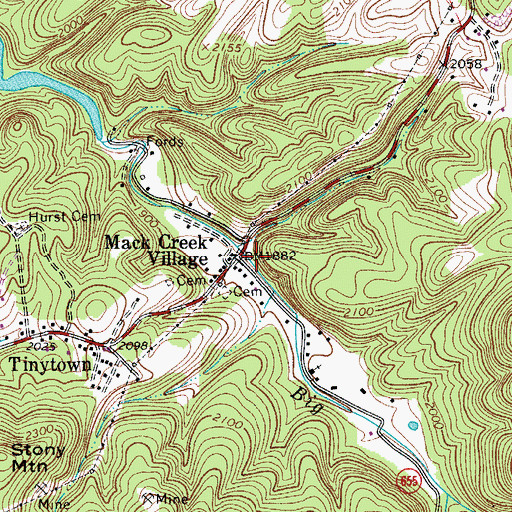 Topographic Map of Mack Creek Village, VA