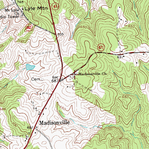 Topographic Map of Madisonville Church, VA