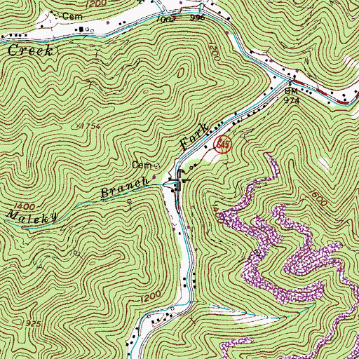 Topographic Map of Maleky Branch, VA