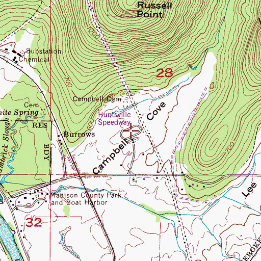 Topographic Map of Huntsville Speedway, AL