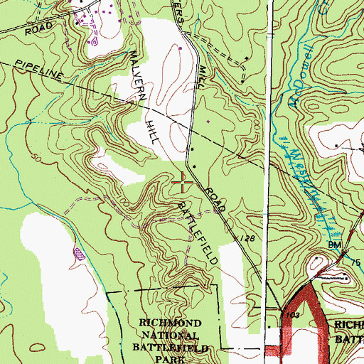 Topographic Map of Malvern Hill Battlefield, VA