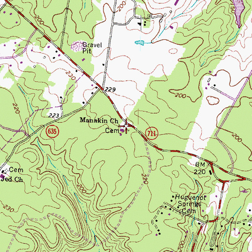 Topographic Map of Manakin Church, VA