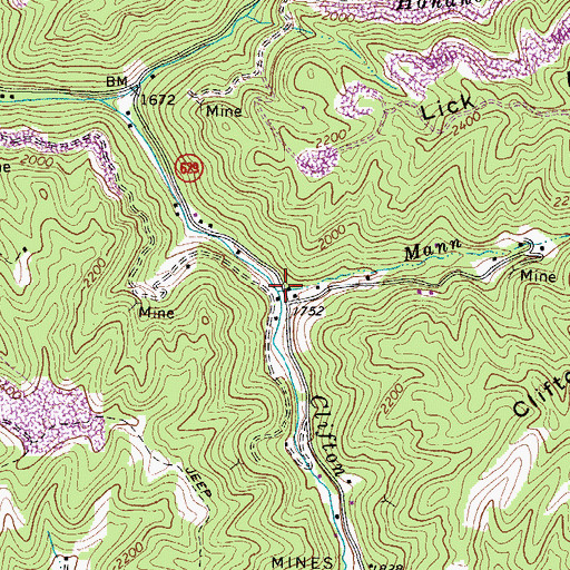 Topographic Map of Mann Branch, VA
