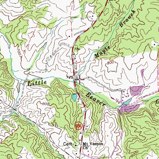 Topographic Map of Maple Branch, VA