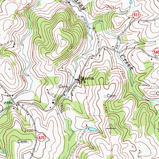 Topographic Map of Martin Church, VA