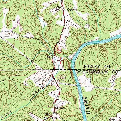 Topographic Map of Martin Creek, VA