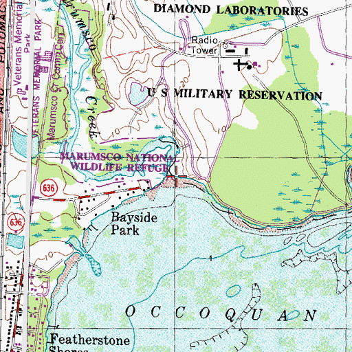 Topographic Map of Marumsco Creek, VA
