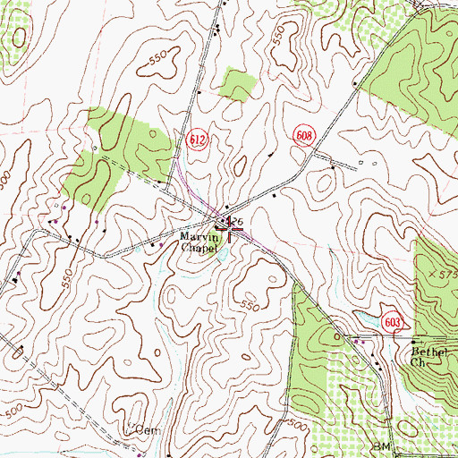 Topographic Map of Marvin Chapel, VA
