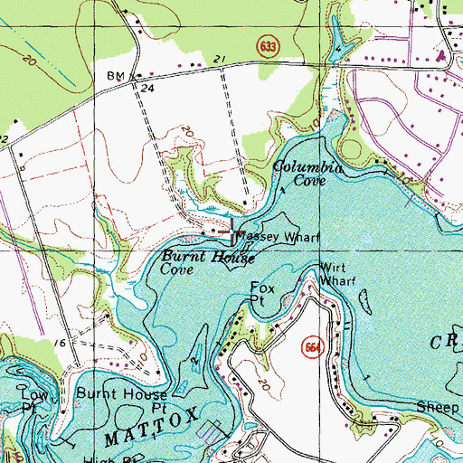 Topographic Map of Massey Wharf, VA