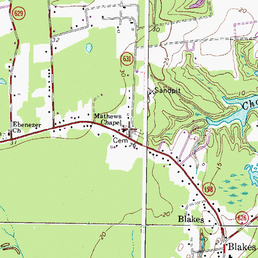 Topographic Map of Mathews Chapel, VA