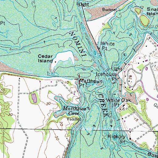 Topographic Map of Matthews Point, VA