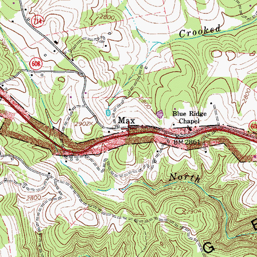 Topographic Map of Max, VA