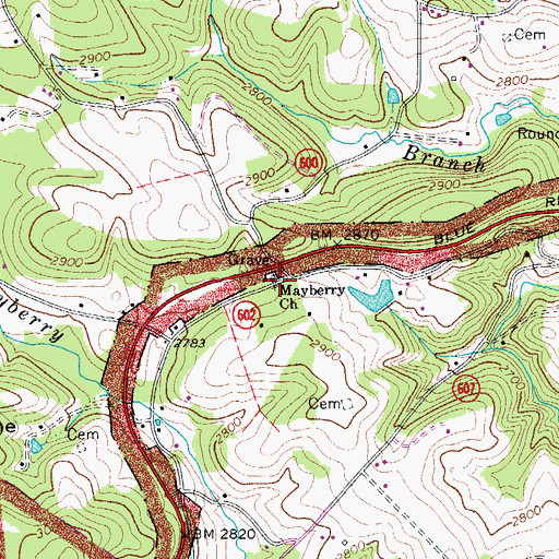 Topographic Map of Mayberry Church, VA