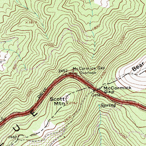 Topographic Map of McCormick Gap Overlook, VA