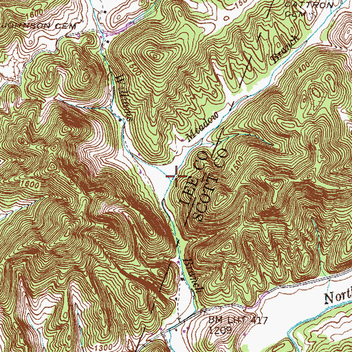 Topographic Map of Meadow Branch, VA
