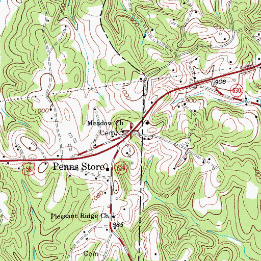 Topographic Map of Meadow Church, VA