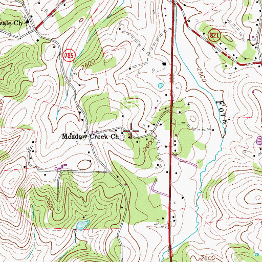 Topographic Map of Meadow Creek Church, VA