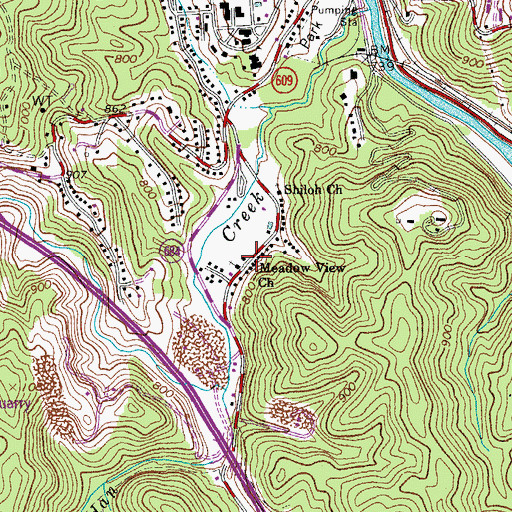Topographic Map of Meadow View Church, VA