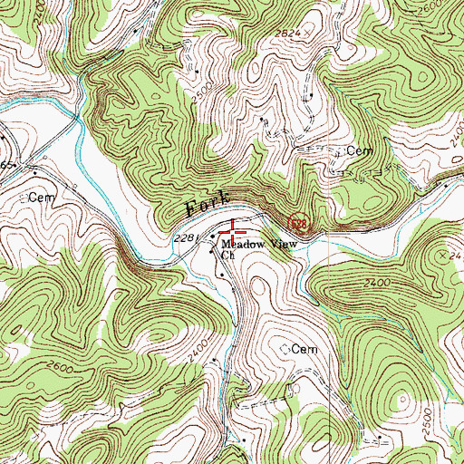 Topographic Map of Meadow View Church, VA