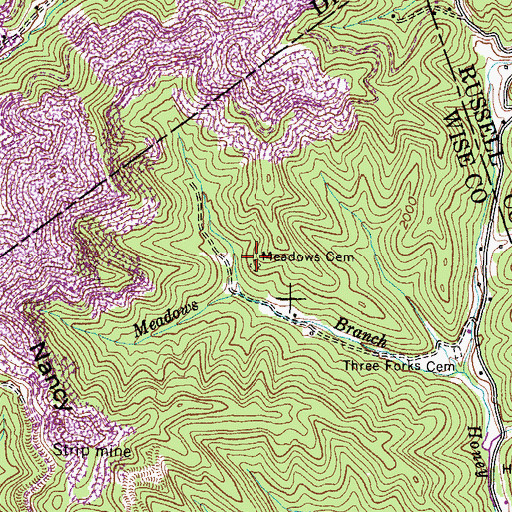 Topographic Map of Meadows Cemetery, VA
