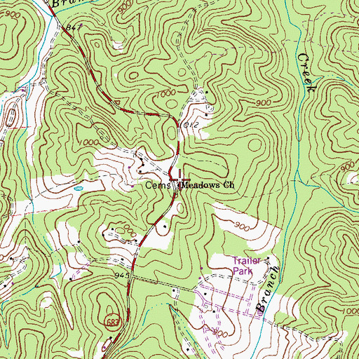 Topographic Map of Meadows Church, VA