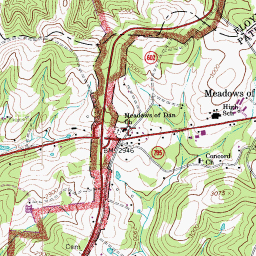 Topographic Map of Meadows of Dan Church, VA