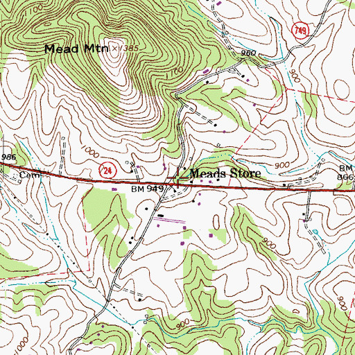 Topographic Map of Meads Store, VA