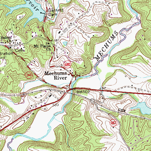 Topographic Map of Mechums River, VA