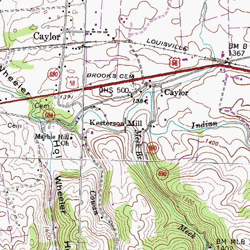 Topographic Map of Meek Branch, VA