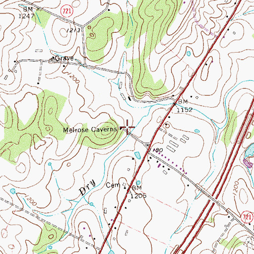 Topographic Map of Melrose Caverns, VA