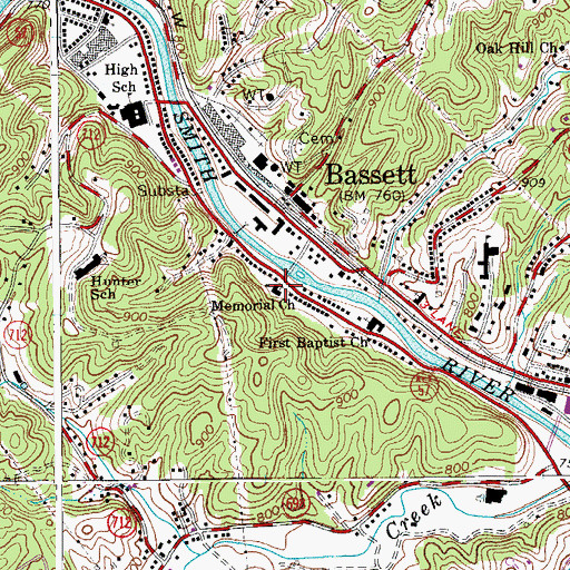 Topographic Map of Memorial Church, VA