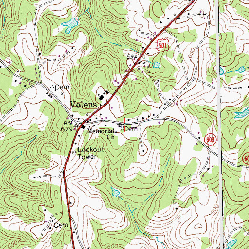 Topographic Map of Memorial Church, VA