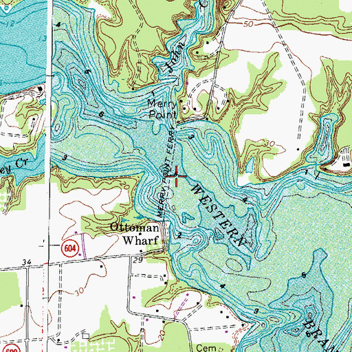 Topographic Map of Merry Point Ferry, VA
