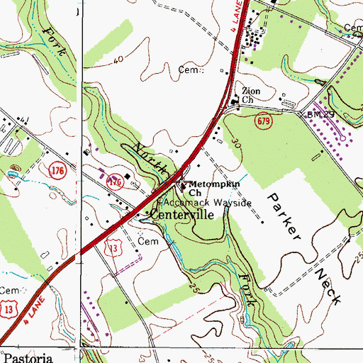 Topographic Map of Metompkin Church, VA